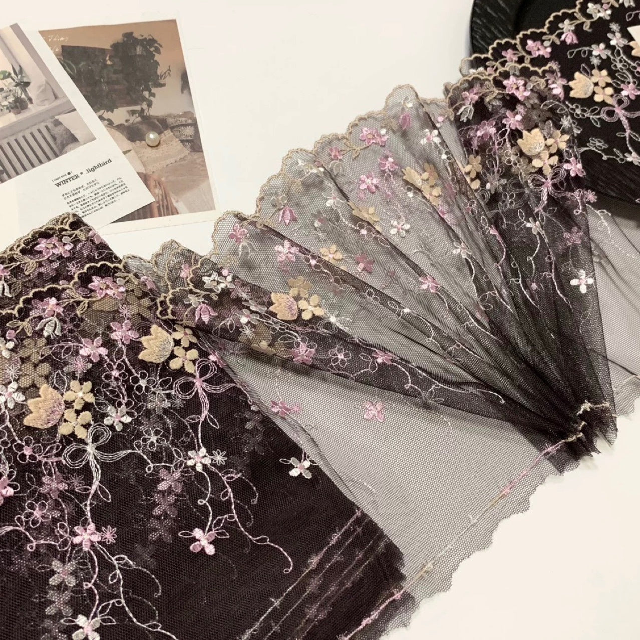 FREEDOMBEAUTY | In-stock tulip bow embroidery mesh lace fabric DIY clothing decoration design