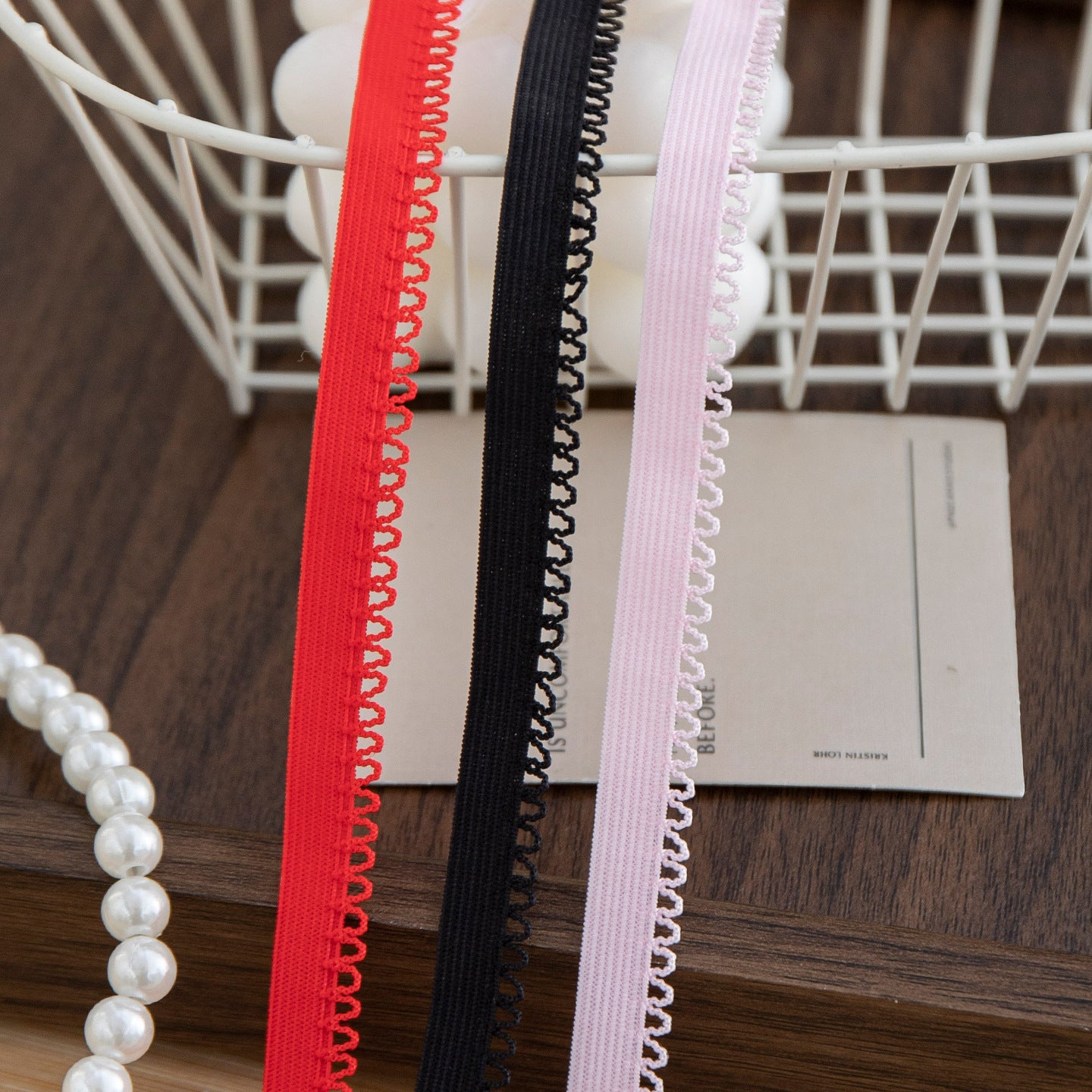 FREEDOMBEAUTY | Factory direct 1.0CM micro-elastic small pointed bud webbing, pink red black spot DIY clothing decorative belt