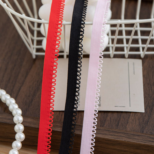 FREEDOMBEAUTY | Factory direct 1.0CM micro-elastic small pointed bud webbing, pink red black spot DIY clothing decorative belt