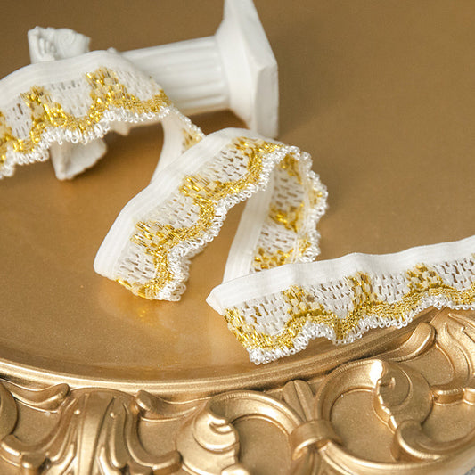 FREEDOMBEAUTY | Factory direct supply 2.5cm gold/silver/white, knitted nylon elastic flower bud belt, toy decorative webbing