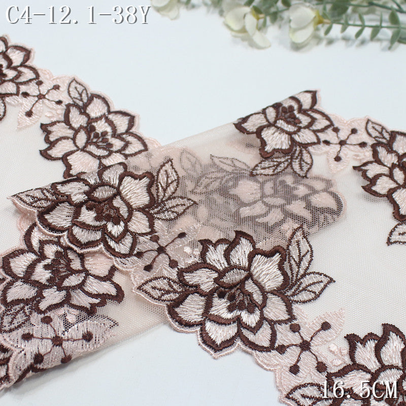【1Pack】-Freedombeauty | Antique two-color mesh yarn bilateral fine embroidery flower embroidery lace 16.5cm texture clothing DIY accessories