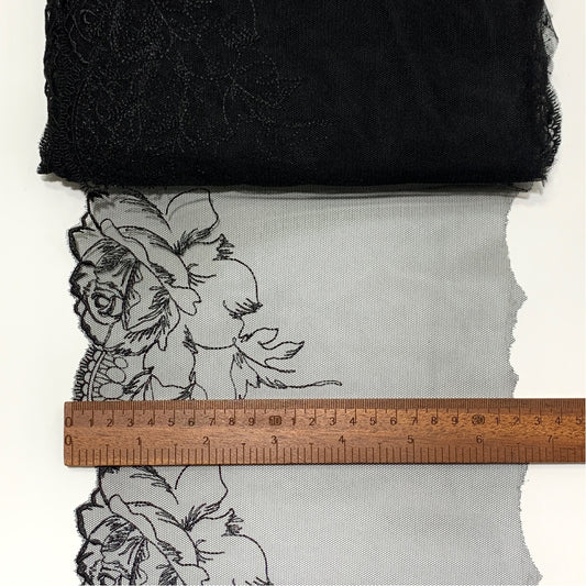 FREEDOMBEAUTY | Spot black rose embroidered mesh lace accessories decorative fabric design DIY clothing