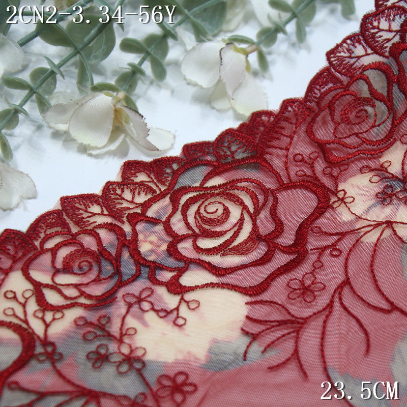 FREEDOMBEAUTY | Shengbud crimson print mesh embroidered lace rose pattern 21cm pajamas underwear lace accessories