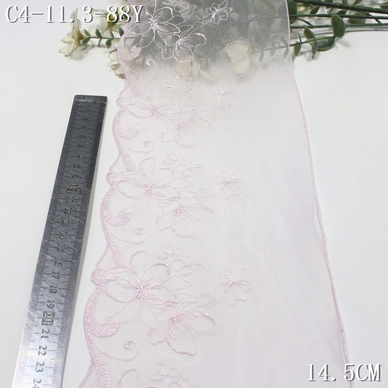 【1Pack】-Freedombeauty | French minimalist lavender mesh yarn unilateral tracing flower embroidery 18.5cm clothing accessories