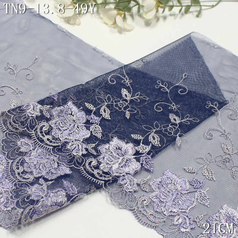 FREEDOMBEAUTY | Navy blue mesh yarn Japanese and Korean style flower vine embroidery lace, clothing skirt underwear lace accessories