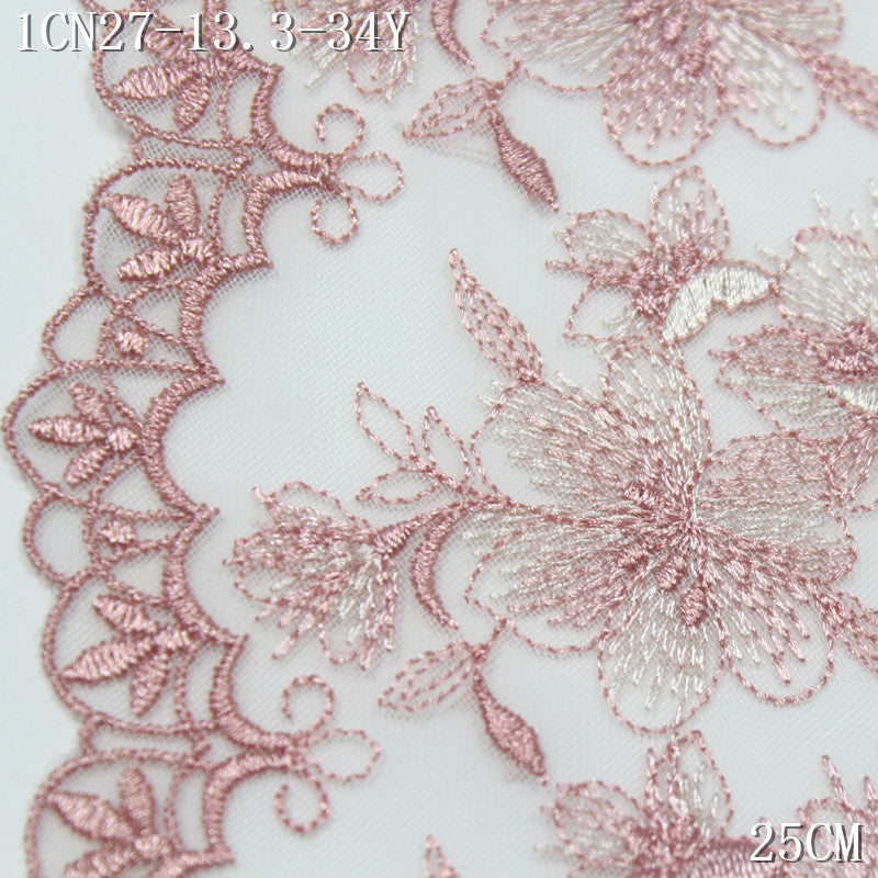FREEDOMBEAUTY | [1Pack] Spring New Bilateral Pink Flower Mesh Embroidery Lace 25cm Dress Clothing Lace Accessories