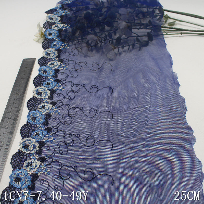 FREEDOMBEAUTY | Navy blue classic blue and white two-color flower embroidery lace, sofa cushion home textile clothing lace accessories