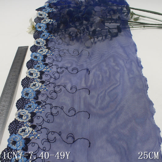 FREEDOMBEAUTY | Navy blue classic blue and white two-color flower embroidery lace, sofa cushion home textile clothing lace accessories