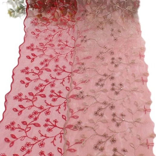 FREEDOMBEAUTY | [1Pack] Red apricot two-color mesh yarn half-width small branches embroidered lace 21cm clothing home textile handmade lace accessories