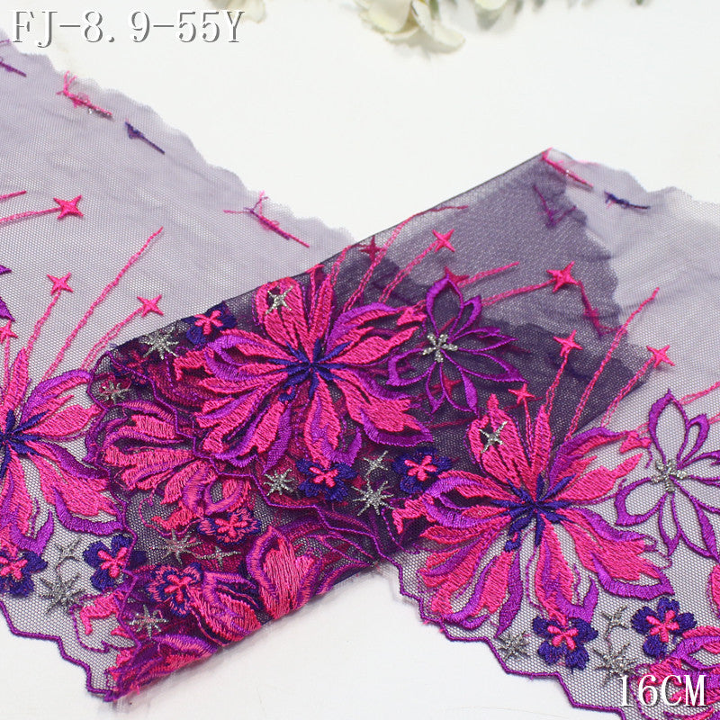 FREEDOMBEAUTY | [1Pack] Exotic rose purple blooming flower star mesh embroidery lace, clothing merchandise decoration DIY accessories