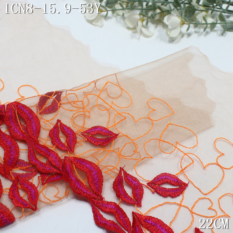【1Pack】-Freedombeauty | Embroidery lace flame red lips love fashion light mesh 26cm underwear clothing DIY lace accessories