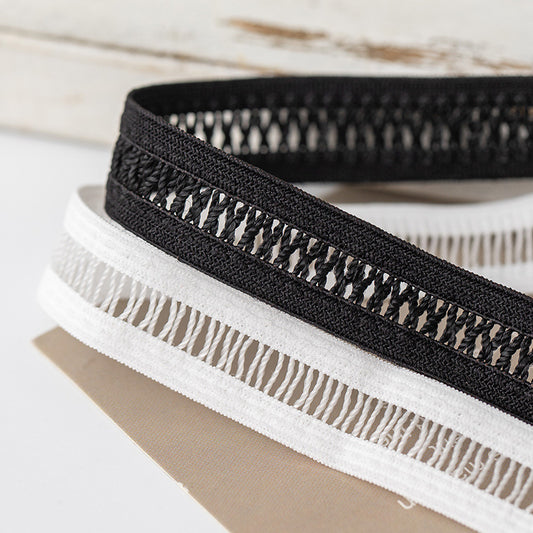 FREEDOMBEAUTY | Factory direct 1.5CM hollow nylon elastic rope with black and white spot women's skirt underwear decorative elastic