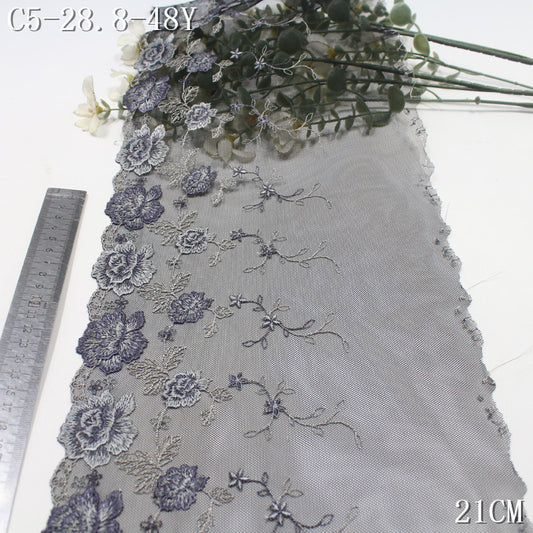 FREEDOMBEAUTY | Vintage antique dark gray mesh embroidery lace color matching flower 21cm clothing home textile DIY accessories