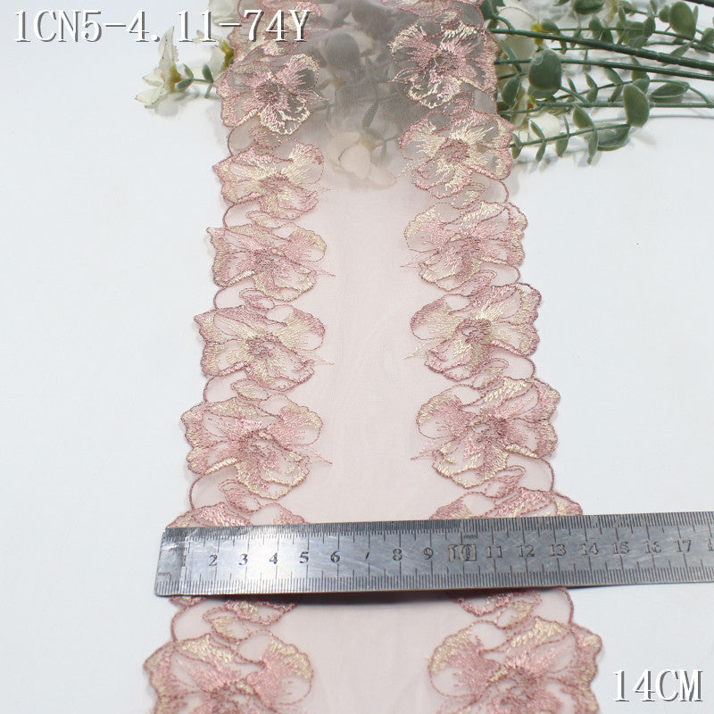 FREEDOMBEAUTY | Spot light luxury rose gold bilateral flower mesh embroidery lace 22cm dress skirt lace accessories