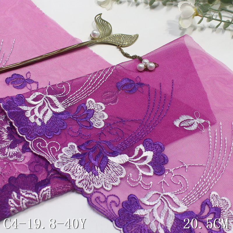 FREEDOMBEAUTY | Purple mesh tassel flower embroidery lace, performance clothes middle-aged clothing DIY lace accessories