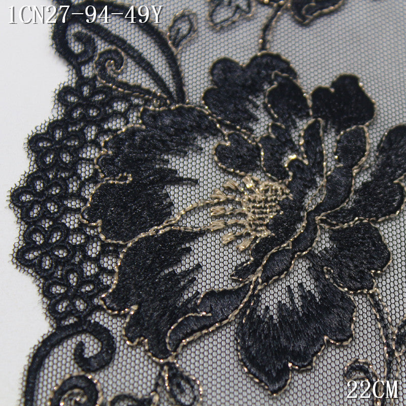FREEDOMBEAUTY | [1Pack] Classic retro gold thread flower mesh embroidery lace, cheongsam dress underwear lace accessories DIY
