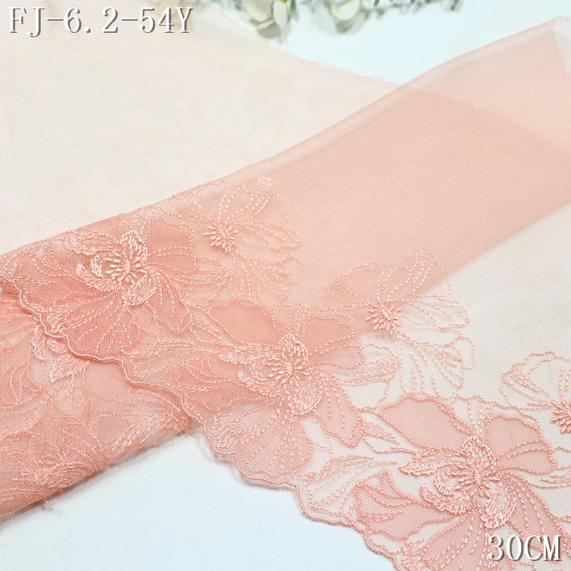 FREEDOMBEAUTY |  Gentle Romantic Double Layer Flower Pink Mesh Embroidered Lace 23cm Underwear Wedding Dress Lace Accessories