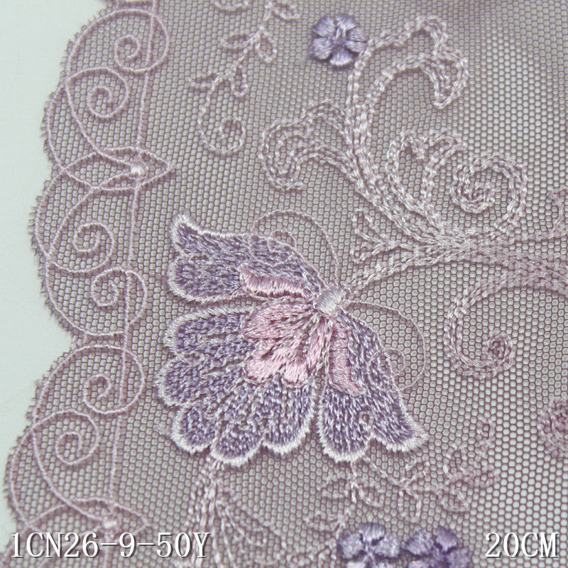 FREEDOMBEAUTY | [1Pack] Palace style purple mesh yarn embroidered lace exquisite flower 20cm ancient Hanfu lace accessories