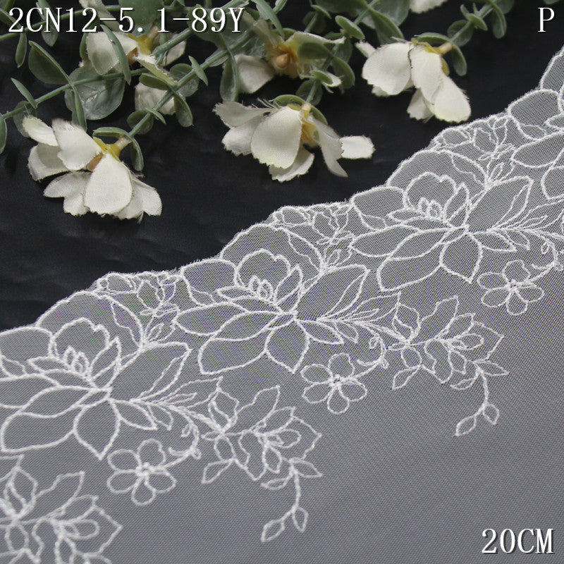 FREEDOMBEAUTY | Summer Clear White Mesh Single/Bilateral Vine Embroidery Lace, Veil Skirt Accessories