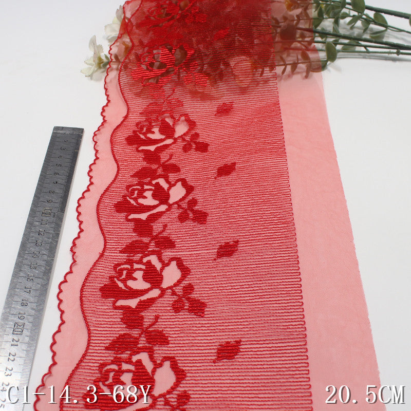 FREEDOMBEAUTY | Spot wholesale red mesh embroidery lace vertical pattern classical flower, clothing home sofa cushion lace accessories