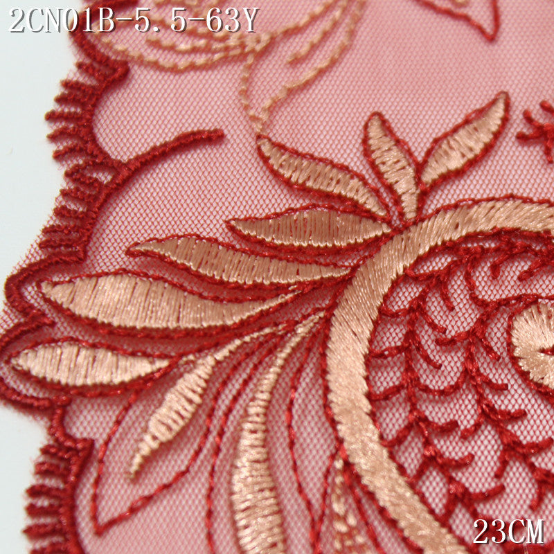 FREEDOMBEAUTY | Dark red curly grass pattern phoenix tail mesh embroidery lace, national style clothing Hanfu lace accessories DIY