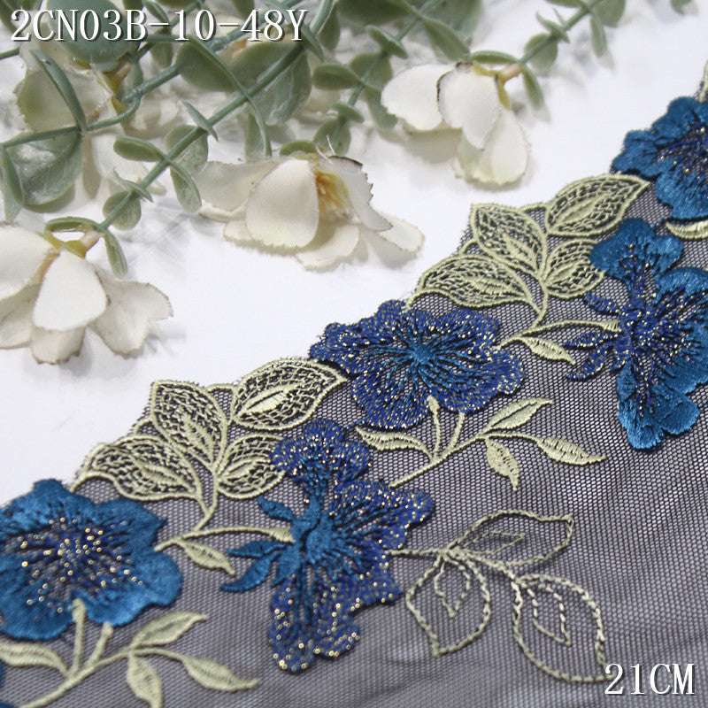FREEDOMBEAUTY |  Classical exquisite silver thread embroidery branches and leaves mesh yarn embroidery lace 21cm Hanfu dress skirt lace accessories
