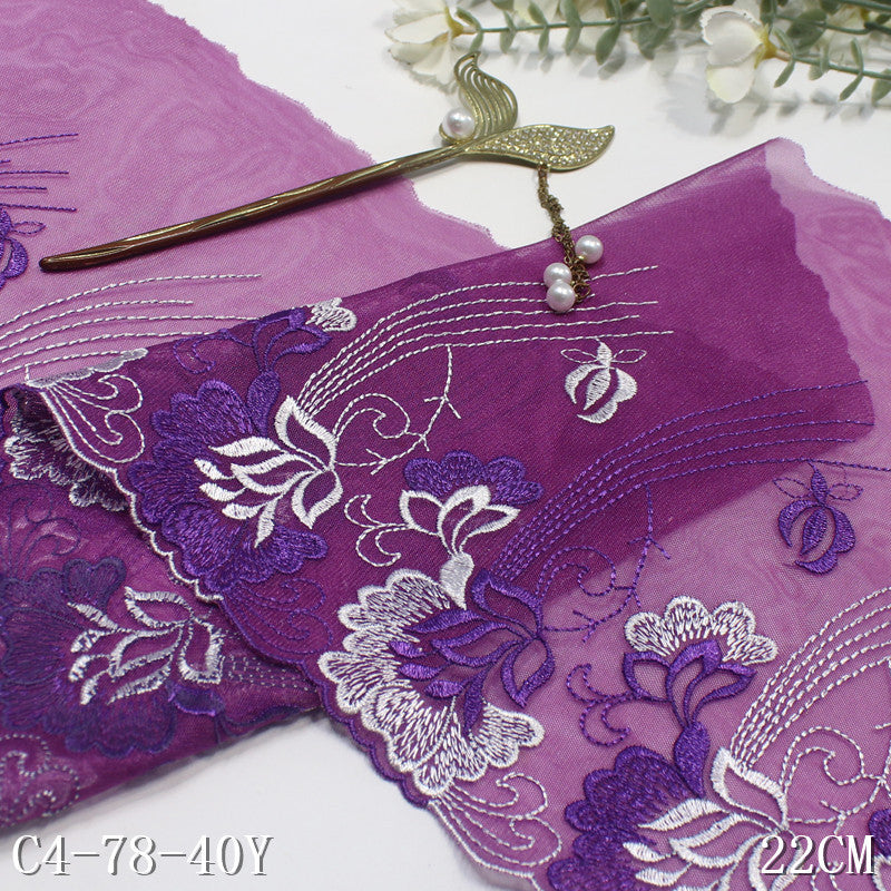 FREEDOMBEAUTY | Purple mesh tassel flower embroidery lace, performance clothes middle-aged clothing DIY lace accessories