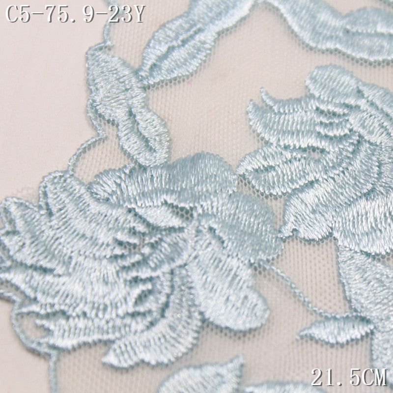 【1Pack】-Freedombeauty | Fresh green and white mesh full polyester flower embroidery lace 21.5cm clothing accessories DIY accessories