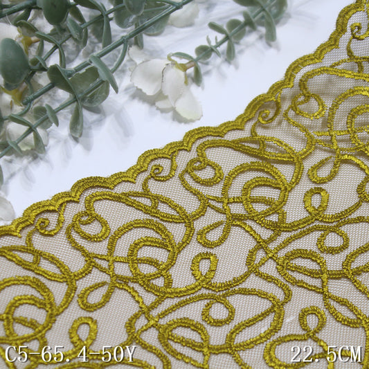 FREEDOMBEAUTY | Soil gold minimalist line mesh embroidery lace, clothing handmade dress DIY lace accessories
