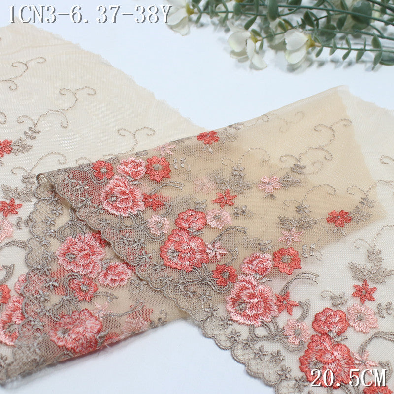FREEDOMBEAUTY | Skin tone soft mesh embroidery orange fine embroidery small flower 20.5cm cheongsam ancient rhyme clothing DIY accessories