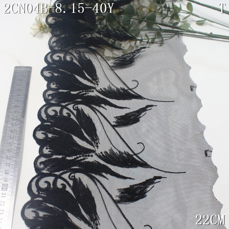 FREEDOMBEAUTY | [1Pack] Black Gothic feathers falling mesh embroidery lace, fashion dress decoration lace accessories