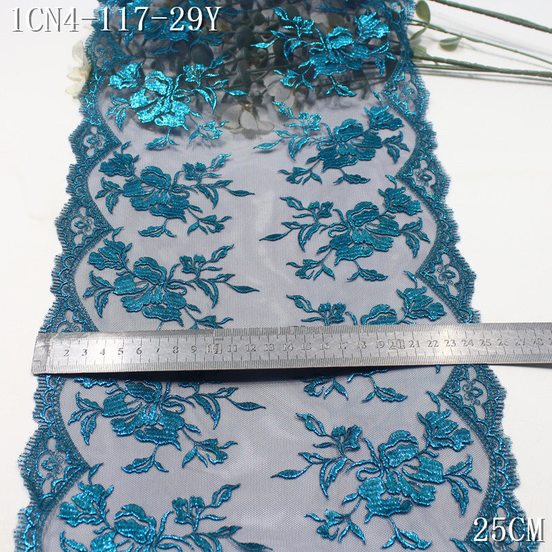 FREEDOMBEAUTY | [1Pack] Ink blue classical bronzing bilateral flower mesh yarn embroidered lace performance suit dance suit decorative lace accessories