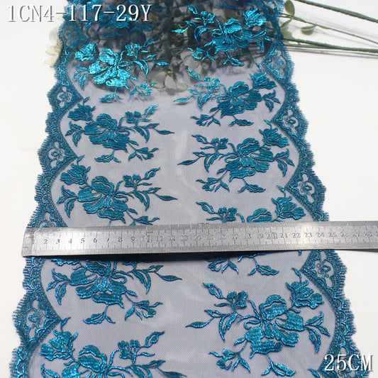 FREEDOMBEAUTY | [1Pack] Ink blue classical bronzing bilateral flower mesh yarn embroidered lace performance suit dance suit decorative lace accessories