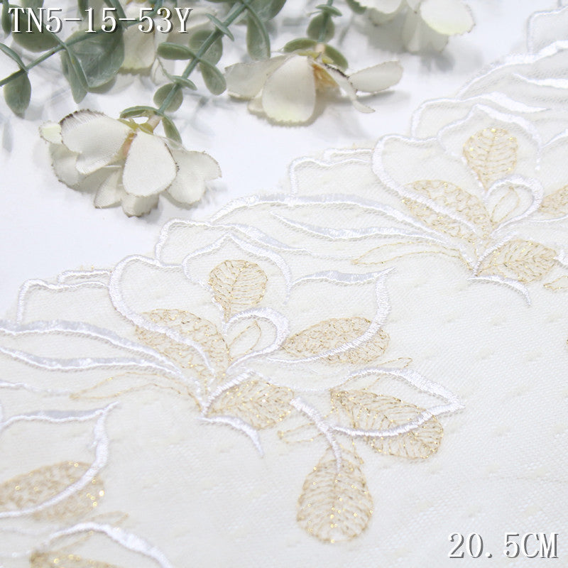 FREEDOMBEAUTY | [1Pack] Light luxury beige lace mesh gold leaf flower embroidery lace, clothing underwear dress lace accessories