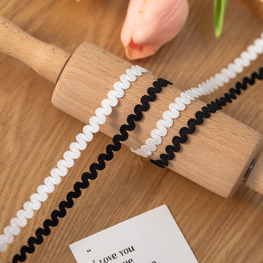 FREEDOMBEAUTY | Factory Direct 0.7cm White/Black Spot, Bent S-Type Elastic Elastic Band DIY Clothing Toy Decorative Belt