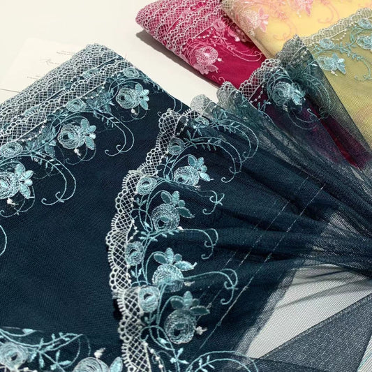 FREEDOMBEAUTY | Spot retro little rose embroidery mesh lace accessories design DIY soft fabric