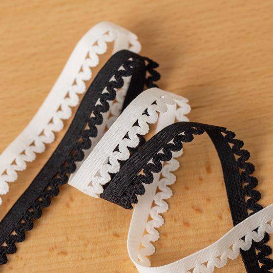 FREEDOMBEAUTY | Factory direct sales, black and white spot 1.2/1. 5CM light silk wavy tip bud nylon bud belt underwear elastic accessories