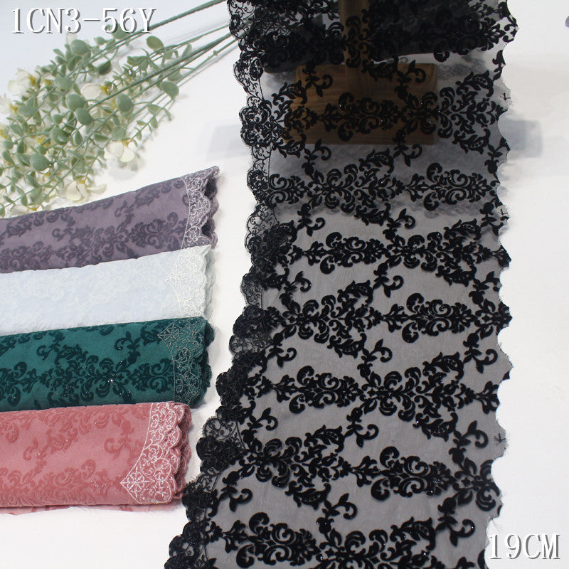 FREEDOMBEAUTY | [1Pack] Multi-color chiffon mesh full-width flocking pattern embroidery lace 28cm clothing accessories home textile lace accessories