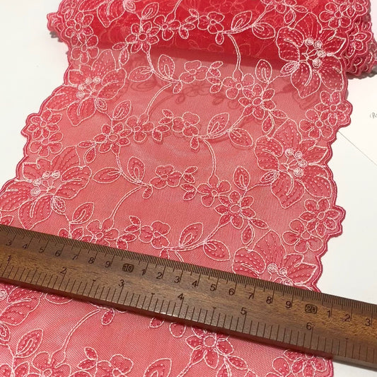FREEDOMBEAUTY | Spot Heavy Industry Bilateral Embroidery Dark Pink Elastic Mesh Lace Accessories Apparel Design