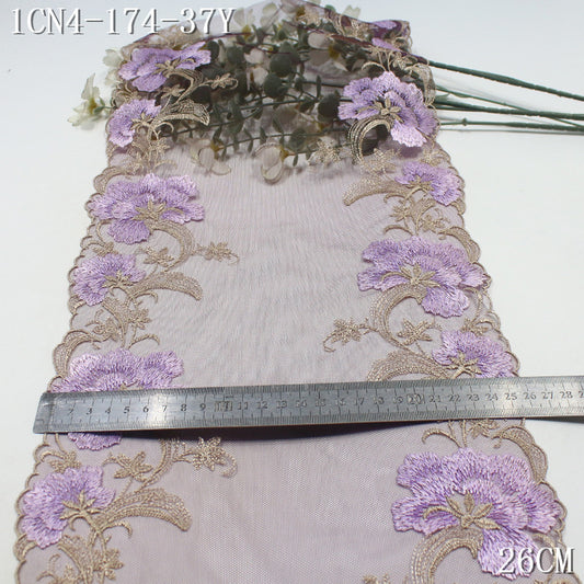 【1Pack】-Freedombeauty | Three-color mesh embroidery lace high-end elegant bilateral exquisite flower 26cm underwear clothing DIY accessories