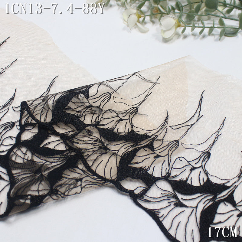 【1Pack】-Freedombeauty | Apricot mesh high fashion black edge tracing shadow morning glory embroidery 17cm clothing accessories