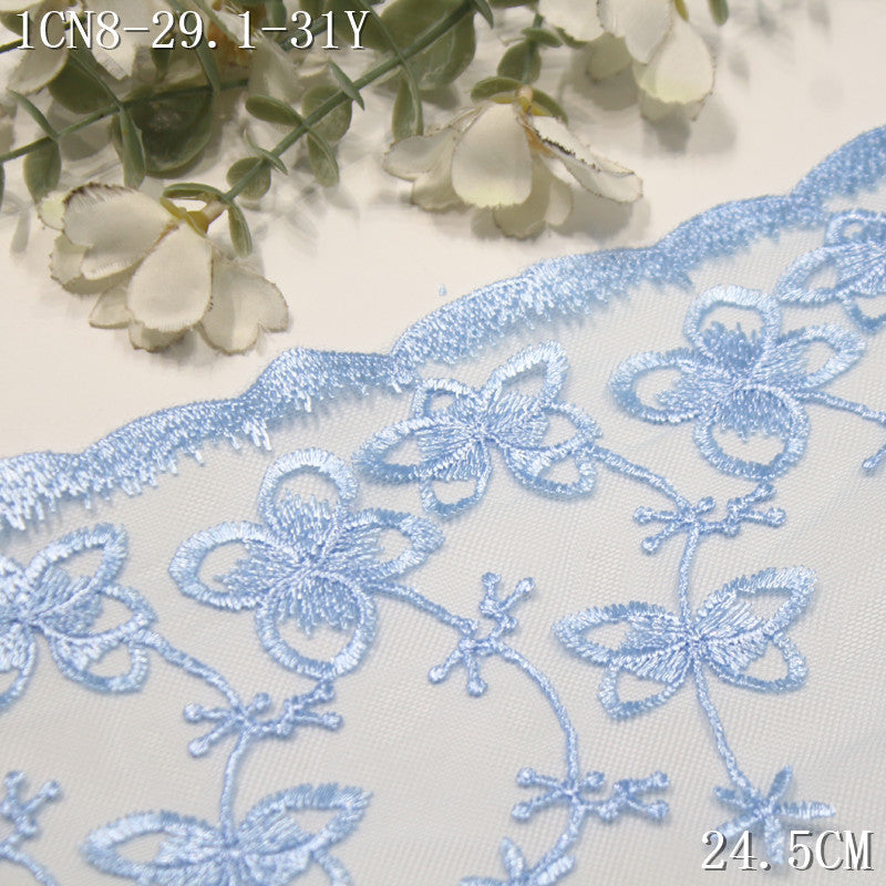 FREEDOMBEAUTY | [1Pack] Light blue mesh embroidery lace full polyester light flower vine 24.5cm clothing home decoration lace accessories