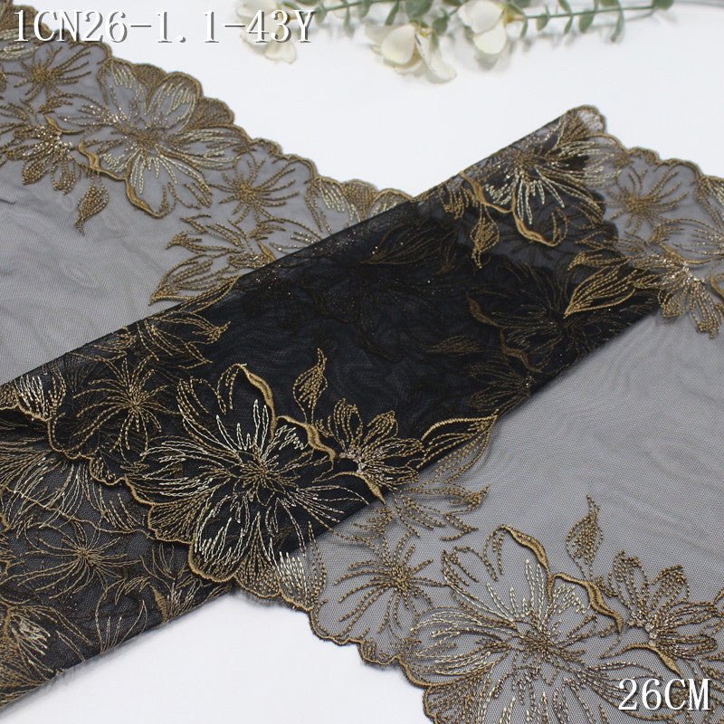 FREEDOMBEAUTY | [1Pack] Cool classical multi-color bilateral silver thread large flower embroidery lace 31cm clothing dress headscarf lace accessories