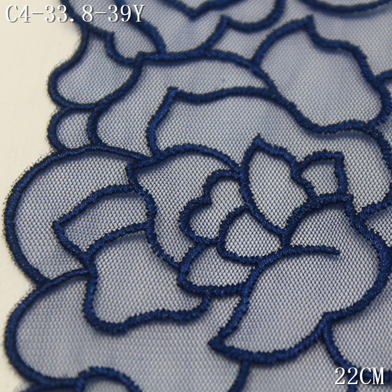 【1Pack】-Freedombeauty | Navy blue European simple wind full-width tracing flower mesh embroidery 22cm clothing accessories lace