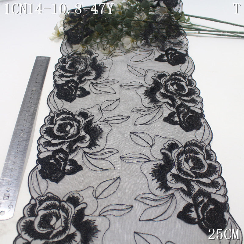 FREEDOMBEAUTY | [1Pack] Retro Classic Bilateral Large Flower Black Mesh Embroidery Lace 25cm Clothing Veil Jewelry Handmade Accessories