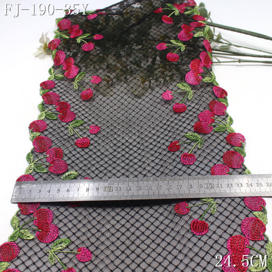 FREEDOMBEAUTY | [1Pack] Pastoral fresh wind two-color exquisite cherry plaid mesh embroidery lace 24.5cm girl clothing accessories