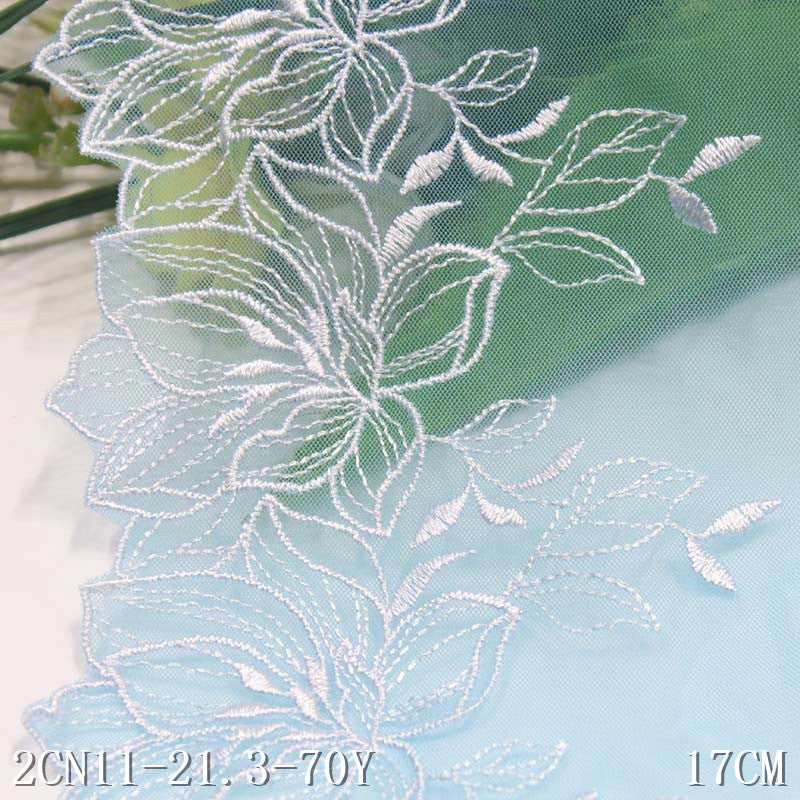 FREEDOMBEAUTY | [1Pack] Blue mesh exquisite silver thread flower embroidered lace, dress clothing handmade lace accessories