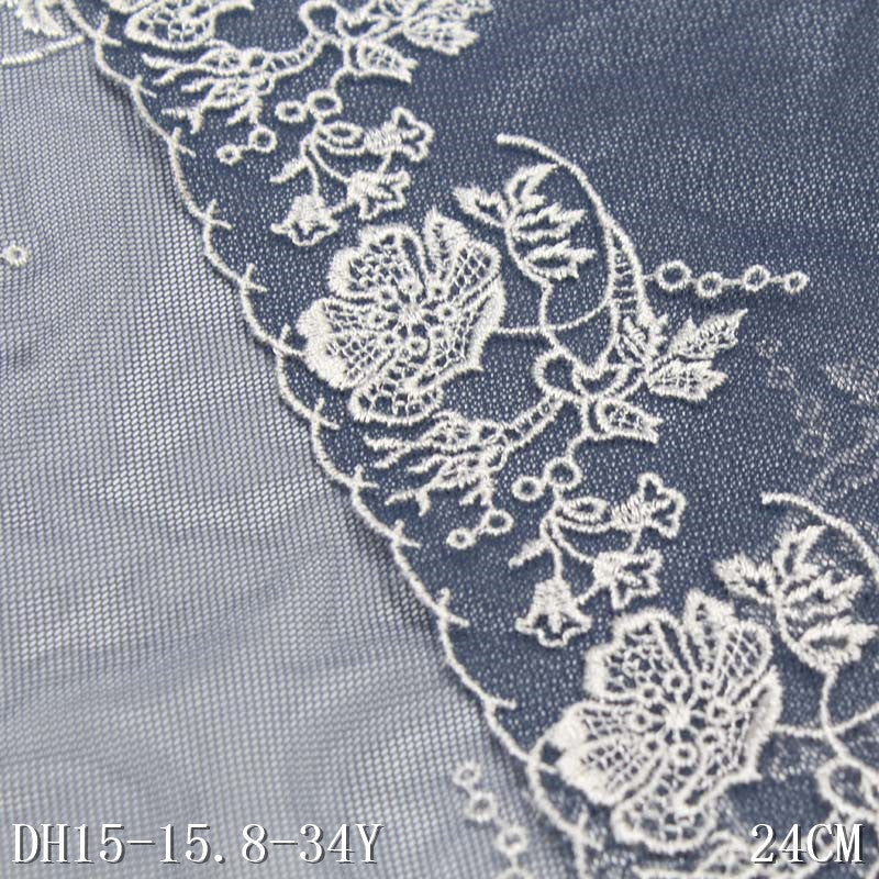 FREEDOMBEAUTY | Dark blue mesh embroidery lace bilateral polyester thread flower 24cm accessories wholesale DIY clothing home textiles