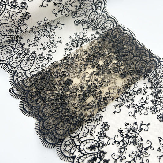 FREEDOMBEAUTY | Factory Spot Mesh Lines Delicate Embroidery Lace Accessories Wholesale Curtains Underwear Bra Lace Black