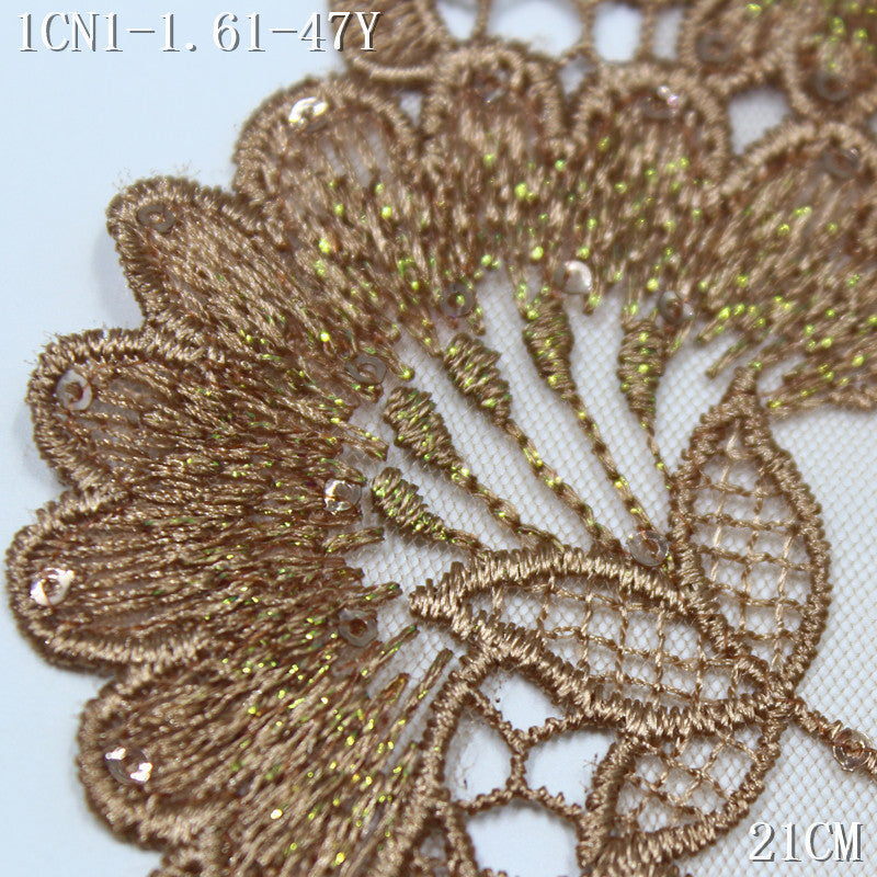 FREEDOMBEAUTY |  multi-color water-soluble embroidery lace exquisite sequined silver thread flowers, skirt wedding dress DIY lace accessories
